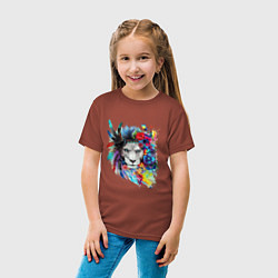 Футболка хлопковая детская Лев в цветах и перьях, цвет: кирпичный — фото 2