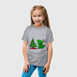 Футболка хлопковая детская Рождественский динозавр Christmas dinosaur, цвет: меланж — фото 2