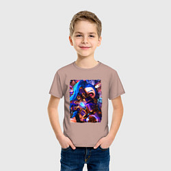 Футболка хлопковая детская ARCANE LOL JINX FACE LEAGUE OF LEGENDS, цвет: пыльно-розовый — фото 2