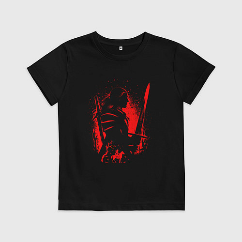 Детская футболка ВЕДЬМАК И ПЛОТВА, РУНЫ, БРЫЗГИ КРАСОК / Черный – фото 1