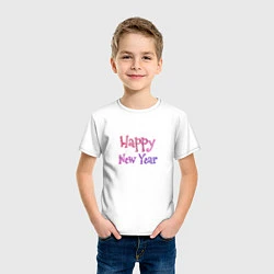 Футболка хлопковая детская Неоновая Надпись Новый Год Happy New Year, цвет: белый — фото 2