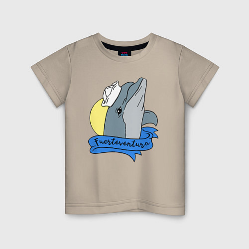 Детская футболка Дельфин на фоне солнца / Миндальный – фото 1