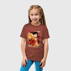 Футболка хлопковая детская Ван-Пис One Piece, Луффи Мугивара, цвет: кирпичный — фото 2
