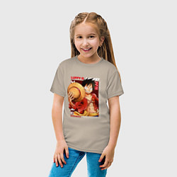 Футболка хлопковая детская Ван-Пис One Piece, Луффи Мугивара, цвет: миндальный — фото 2