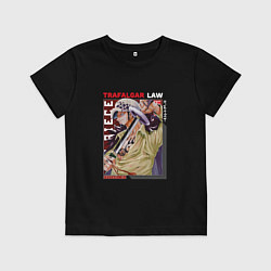 Футболка хлопковая детская Ван-Пис One Piece, Трафальгар Ло,, цвет: черный