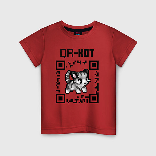 Детская футболка QR код QR кот / Красный – фото 1