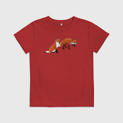 Футболка хлопковая детская Акварельные лисы пара, цвет: красный