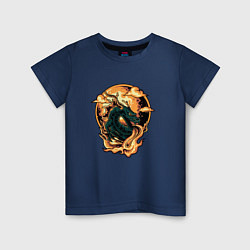 Футболка хлопковая детская Дракон в огне dragon on fire, цвет: тёмно-синий