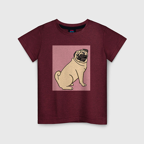 Детская футболка Мопс на пепельно-розовом серия третий / Меланж-бордовый – фото 1
