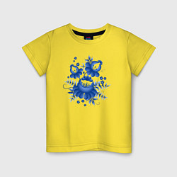Футболка хлопковая детская Голубой орнамент Гжель, цвет: желтый