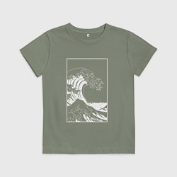 Футболка хлопковая детская Japan waves Японская волна, цвет: авокадо