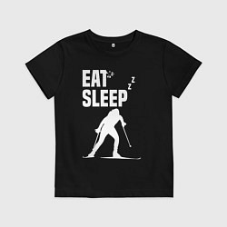 Футболка хлопковая детская Ешь, Спи, Биатлон, цвет: черный