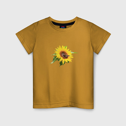 Детская футболка Бабочка на цветке подсолнуха / Горчичный – фото 1