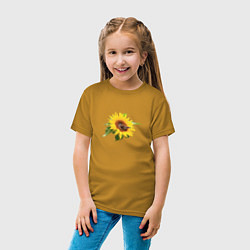 Футболка хлопковая детская Бабочка на цветке подсолнуха, цвет: горчичный — фото 2