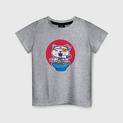 Футболка хлопковая детская Cat Love Ramen, цвет: меланж