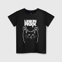 Футболка хлопковая детская Linkin Park, Линкин Парк, Рок кот, цвет: черный