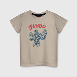 Футболка хлопковая детская Самбо горилла в ярости, цвет: миндальный