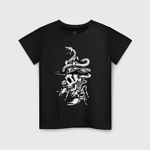 Детская футболка Череп, скорпион и змея / Черный – фото 1