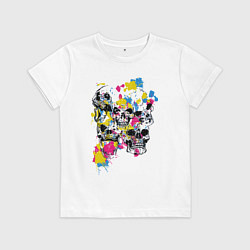 Футболка хлопковая детская Color & Skulls, цвет: белый