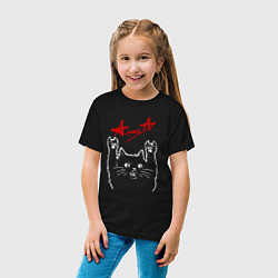 Футболка хлопковая детская Алиса, Рок кот, цвет: черный — фото 2
