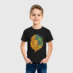 Футболка хлопковая детская Цветочный лев!, цвет: черный — фото 2