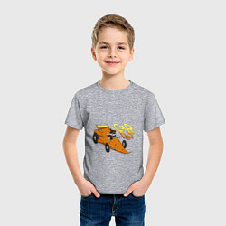 Футболка хлопковая детская Заяц на морквобиле, цвет: меланж — фото 2