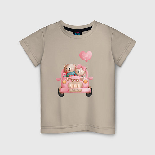 Детская футболка Влюбленные мишки на машине / Миндальный – фото 1