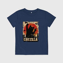 Футболка хлопковая детская Котзилла 0001, цвет: тёмно-синий