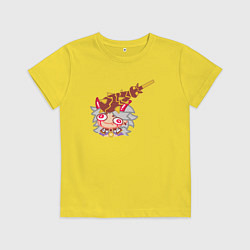 Футболка хлопковая детская АРАТАКИ ИТТО БЬЮТ ПО ГОЛОВЕ ГЕНШИН ИМПАКТ, цвет: желтый