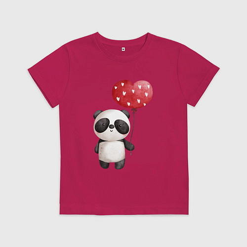 Детская футболка Панда с шариком в виде сердца / Маджента – фото 1