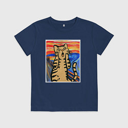 Футболка хлопковая детская Орущий кот пародия на Крик Мунка, цвет: тёмно-синий