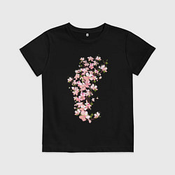 Футболка хлопковая детская Весна Цветущая сакура Japan, цвет: черный