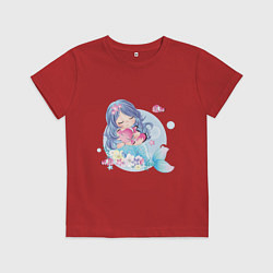 Футболка хлопковая детская Красивая русалочка с рыбками Детский стиль, цвет: красный