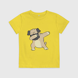Футболка хлопковая детская Дэббинг мопс в чёрных очках - Dabbing dog, цвет: желтый