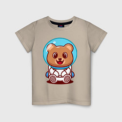 Футболка хлопковая детская Медведь космонавт в скафандре, цвет: миндальный
