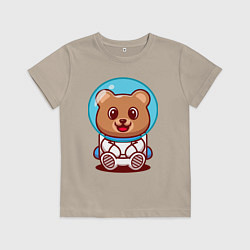 Футболка хлопковая детская Медведь космонавт в скафандре, цвет: миндальный