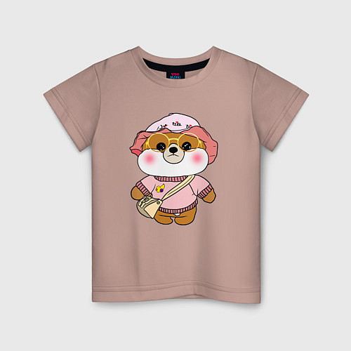 Детская футболка Шиба Ину собачка Лалафанфан / Пыльно-розовый – фото 1