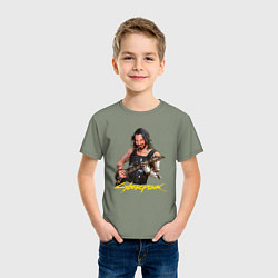 Футболка хлопковая детская Джонни Cyberpunk2077 Johnny с гитарой, цвет: авокадо — фото 2