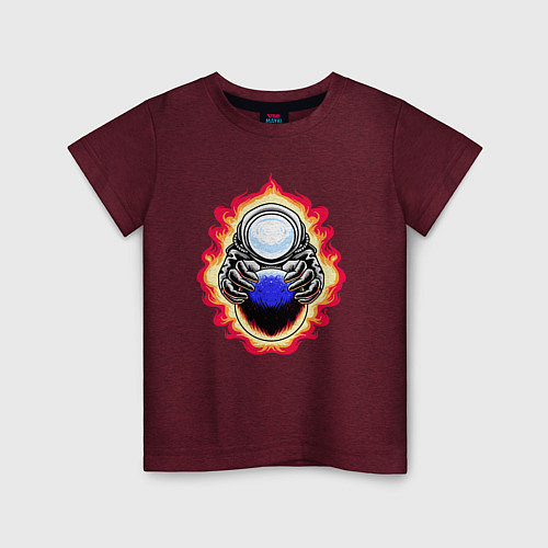 Детская футболка Космонавт над планетой / Меланж-бордовый – фото 1