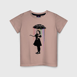 Футболка хлопковая детская BANKSY БЭНКСИ девушка под зонтом, цвет: пыльно-розовый