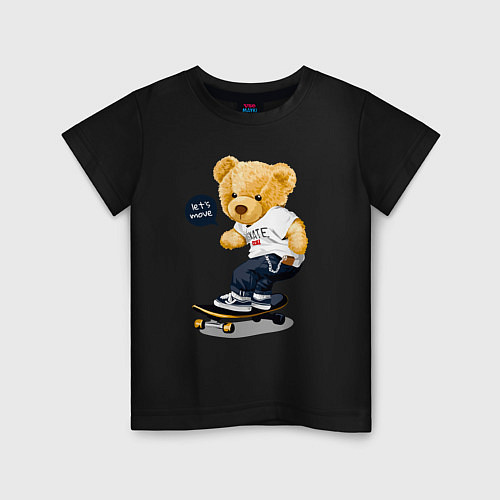 Детская футболка Мишка скейтбордист / Черный – фото 1