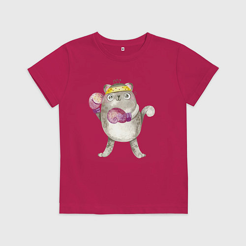 Детская футболка Плюшевый кот-боксер / Маджента – фото 1