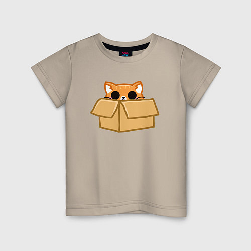 Детская футболка Котик в коробке / Миндальный – фото 1