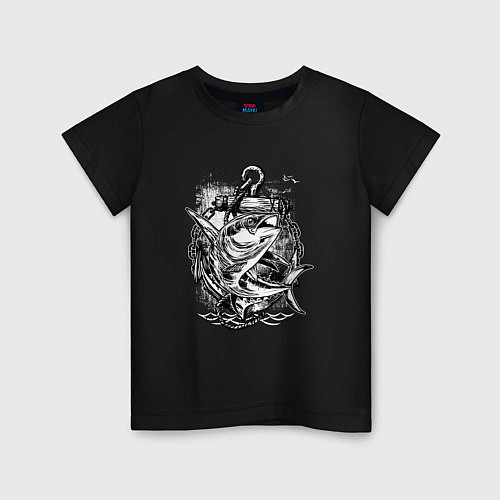 Детская футболка Рыба и якорь / Черный – фото 1