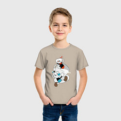 Футболка хлопковая детская Чашки Cuphead, цвет: миндальный — фото 2