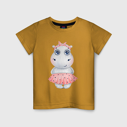 Детская футболка Бегемотик-девочка / Горчичный – фото 1