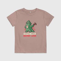 Футболка хлопковая детская Coffee First Destroy Later, цвет: пыльно-розовый