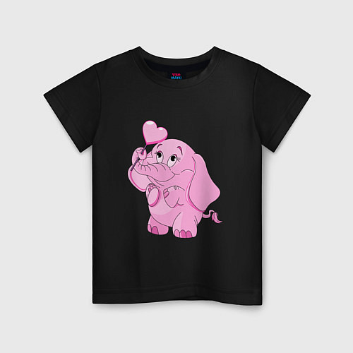 Детская футболка Розовый слонёнок / Черный – фото 1