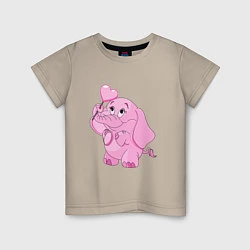 Футболка хлопковая детская Розовый слонёнок, цвет: миндальный
