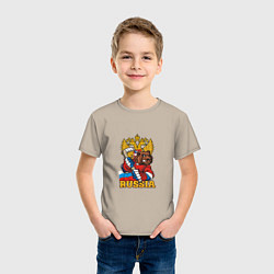Футболка хлопковая детская Хоккей - Russia, цвет: миндальный — фото 2